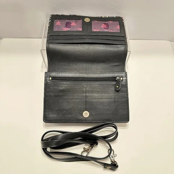 Anuschka Hand Painted Leather Lion Crossbody Wallet Clutch Artisan Black Multi - Picture 3 of 14